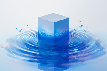 Floating Box on Water Surface with Minimalist Background