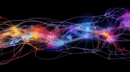 Abstract light network on black background. Digital illustration of interconnected lines