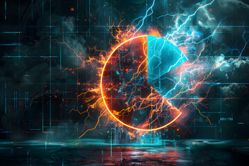 Economic stimulus measures concept, giving importance with many parts of the economy, adding money into the economy, lightning striking and pie chart
