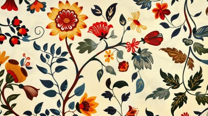 Elegant Floral Fabric Pattern with Vibrant Botanical Motifs