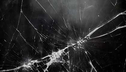 broken glass texture on black background, abstract background with cracks and scratches, black and white old retro grunge effect