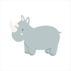Funny childish and cute rhino character, hand drawn vector illustration.  Safari and zoo animal