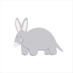 Funny childish and cute aadvark character, hand drawn vector illustration.  Safari and zoo animal