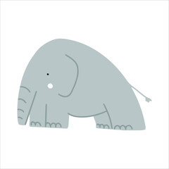 Funny childish and cute Elephant character, hand drawn vector illustration.  Safari and zoo animal