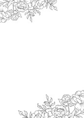Peony flowers rectangle border frame