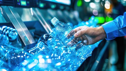 Plastic Sorting, Hand Sorting Bottles at Recycling Station, Environmental Care