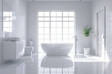 Fototapeta premium minimal bathroom, modern fixtures, clean layout, bright lighting, isolated on white background