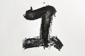 Fototapeta premium number 1 is written in black ink, on a white background, brush calligraphy Job