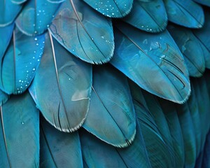 Obraz premium Feathers. Close-up Still Life of Aqua Feather in Water with Texture Contrast