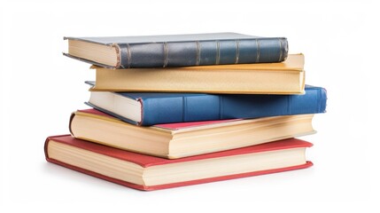 Book Lovers Day. Stack of closed hardcover books with colored covers on a white background.