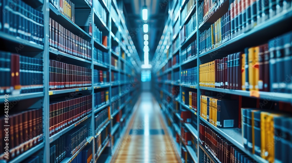 Fototapete Library with data servers on shelf. Generative AI.