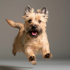 Energetic Cairn Terrier Dog in Action with Studio Lighting