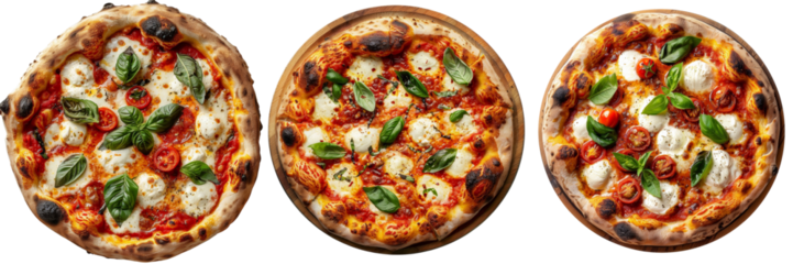 Artisanal Wood-Fired Pizza with Mozzarella and Basil Isolated on Transparent or White Background, PNG