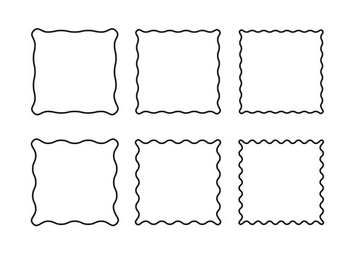 Wavy edges square frames set. Contour scallop design elements.