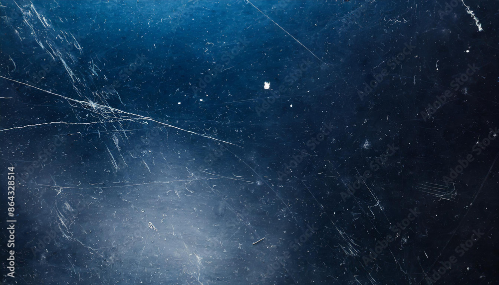 Poster dark abstract blue film texture with dust and scratches, banner background with copy space for produ