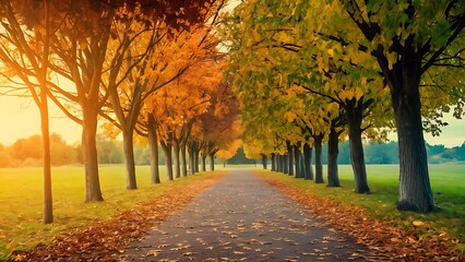 Naklejka premium Fall Leaves on an Autumn Path