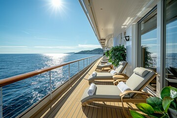 Fototapeta premium Experience the allure of travel through a professional photo of a cruise journey. The image encapsulates the essence of adventure and exploration