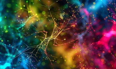 A visually complex web of interconnected nodes representing neural networks in vibrant colors