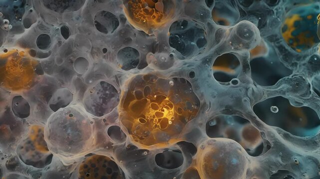 A microscopic view of endocytosis occurring in a multicellular organism with cells working together to engulf external substances for nutrition.