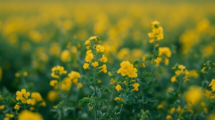 Fototapeta premium Field with partially blooming rapeseed