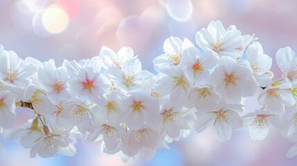 Large white cherry blossoms against a blurred background