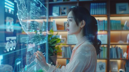 The woman using digital interface