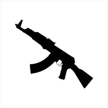 recommend clip art: Ak 47 vector silhouette isolated on white background. Ak 47 icon illustration design.