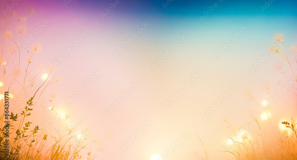 Sticker Soft Focus Sunset With Grass and Flowers