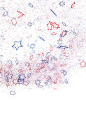 Naklejka premium Red white blue shiny confetti stars on white background, isolate, tricolor concept, independence and freedom day USA