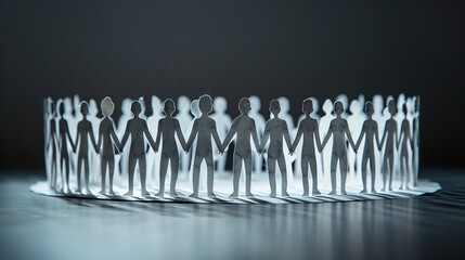 United Paper Cutouts - Human Figures Holding Hands in Semi-circle with Copy Space Above