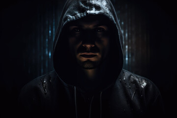 generated illustration  man in hoodie on a dark background
