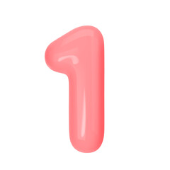 Numeral 1 - Pink Plastic Balloon Number one Isolated on White Background. 3D Style Vector Illustration