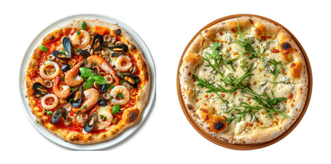 Seafood Pizza, Pizza Ai Frutti Di Mare with Squid Rings, Mussels and Shrimps with Tomato Sauce