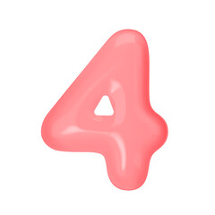 Numeral 4 - Pink Plastic Balloon Number four Isolated on White Background. 3D Style Vector Illustration