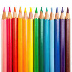 Fototapeta premium Colored pencils in a row. This image shows a set of colored pencils arranged neatly in a row, isolated on transparent background, png.