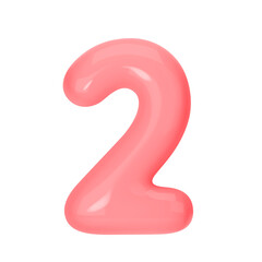 Numeral 2 - Pink Plastic Balloon Number two Isolated on White Background. 3D Style Vector Illustration