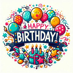 Fototapeta premium Birthday logo with confetti and balloons
