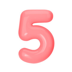 Numeral 5 - Pink Plastic Balloon Number five Isolated on White Background. 3D Style Vector Illustration
