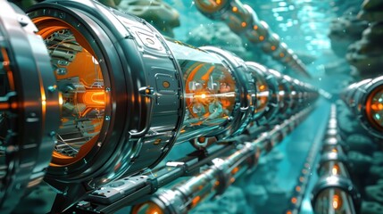 Obraz premium High-speed train passing through an underwater tunnel.