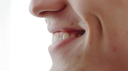 Fototapeta premium SMILE SIDE profile, close up, 4k, isolated white background.