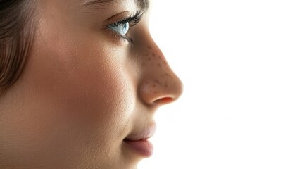 SMILE SIDE profile, close up, 4k, isolated white background. 