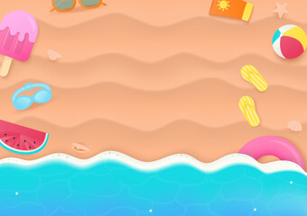 Summer elements on the beach background