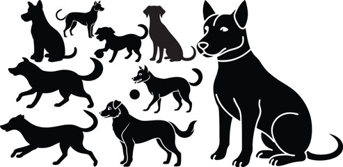 set of dogs silhouettes