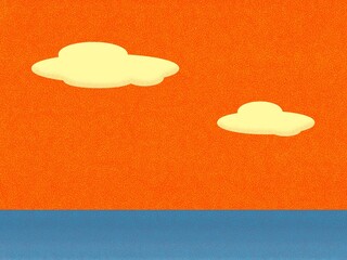素朴な夕焼け空と雲と海風景イラスト