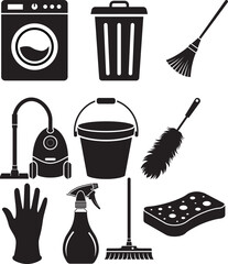 set of cleaning icons silhouette