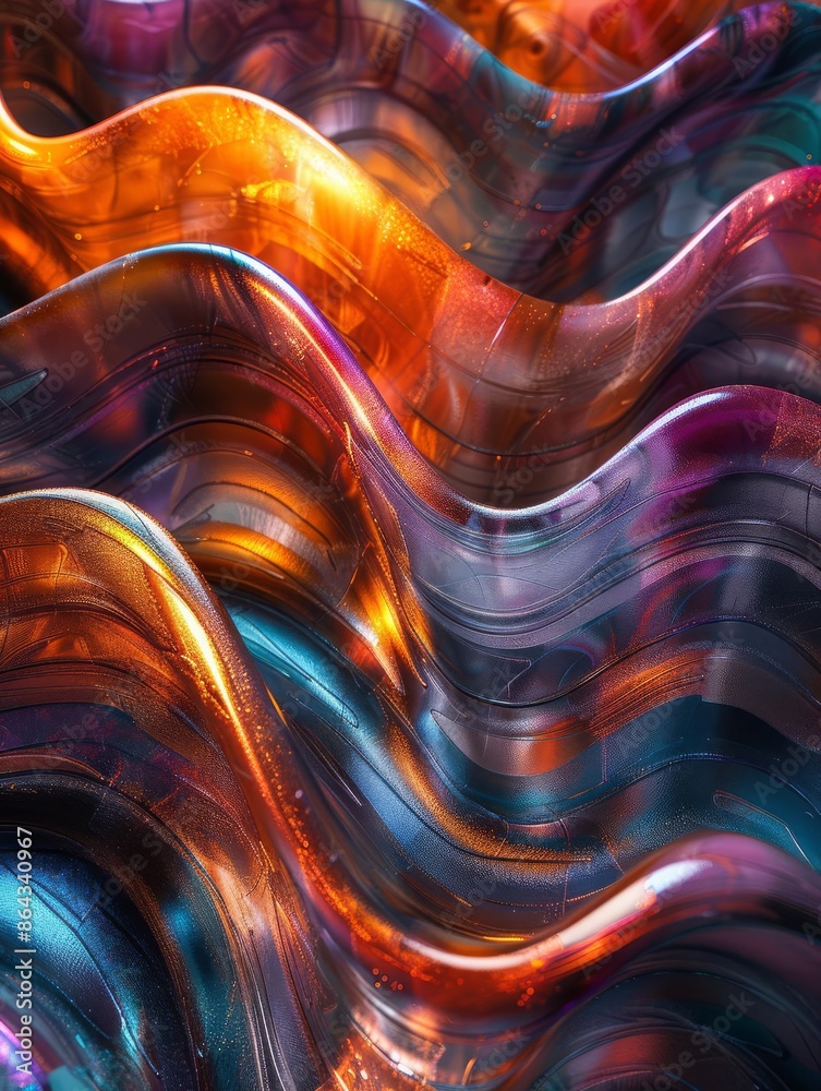 Poster vibrant abstract image with flowing waves of colorful light and smooth curves, creating a dynamic an