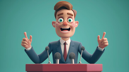 3d Cartoon interpreter at a press conference on isolate