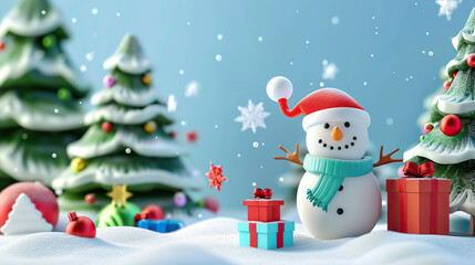 Fototapeta premium 3d cartoon Christmas Scene with snow falling on isolate