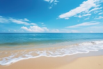 quiet beach scenery Blue sky, blue sea, relaxing atmosphere. on a white background.
