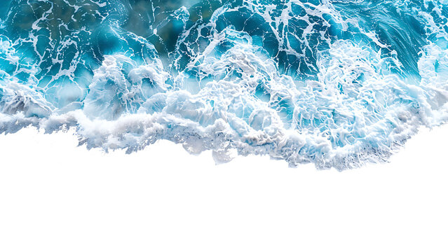 Sea water waves on the beach with white foam isolated transparent background.